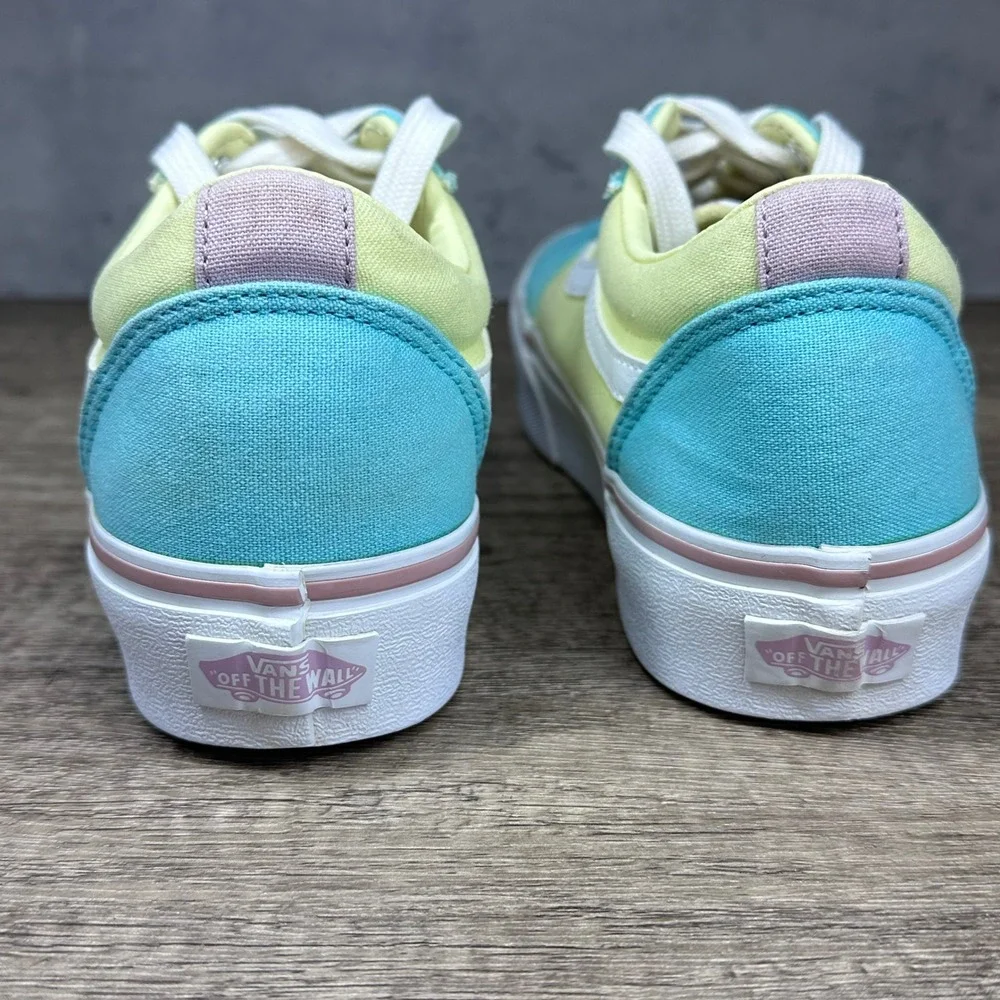 Vans~Girl's~Ward Low Colorblock Teal/Yellow/Pink Canvas Sneakers~Size 4